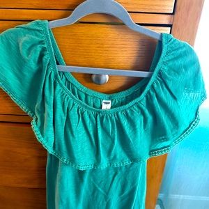 Old Navy women’s S scoop neck jade green cotton knit, dot accent collar